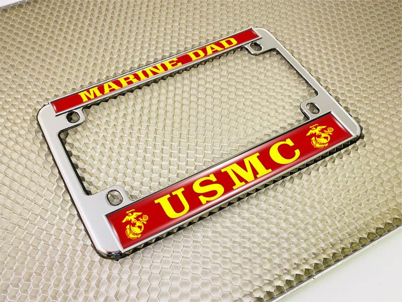 USMC Marine Dad with EGA Logo - Motorcycle Metal License Plate Frame